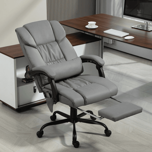 Vinsetto Cadeira de Escritório com Massagem de 6 Pontos Cadeira Giratória com Encosto Alto Reclinável Altura Ajustável Apoio para Pés e Controlo Remoto 66x75x112-122 cm Cinza