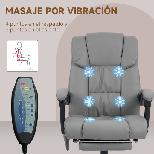 Vinsetto Cadeira de Escritório com Massagem de 6 Pontos Cadeira Giratória com Encosto Alto Reclinável Altura Ajustável Apoio para Pés e Controlo Remoto 66x75x112-122 cm Cinza