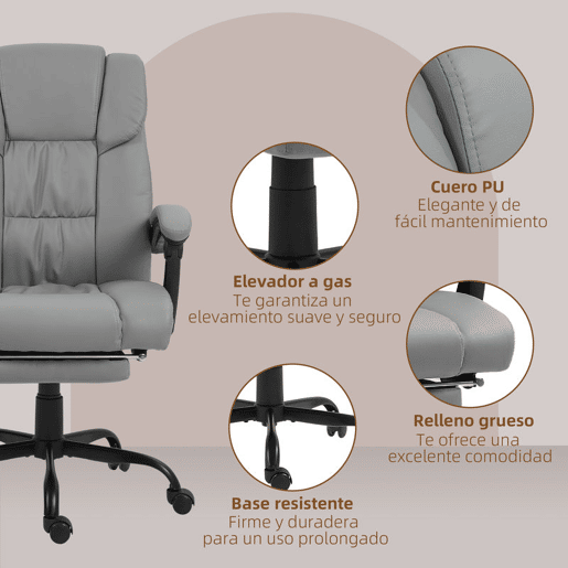 Vinsetto Cadeira de Escritório com Massagem de 6 Pontos Cadeira Giratória com Encosto Alto Reclinável Altura Ajustável Apoio para Pés e Controlo Remoto 66x75x112-122 cm Cinza