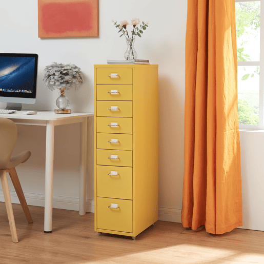 Armário de gavetas móvel Kökar com 8 gavetas 109x28x41 cm amarelo en.casa