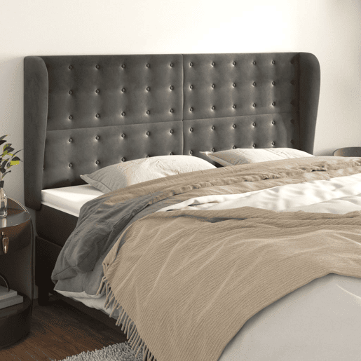 vidaXL Cabeceira cama c abas veludo 183x23x118128 cm cinzento-escuro