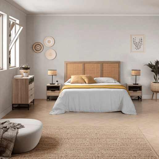 Cabeceira de cama Musa 165 x 60 cm cor carvalho, vime natural