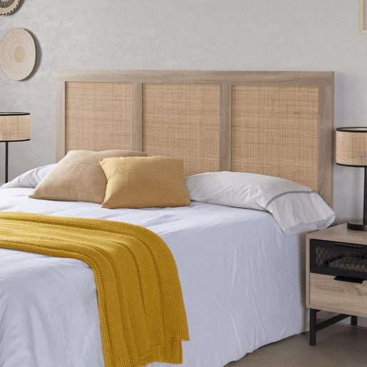 Cabeceira de cama Musa 165 x 60 cm cor carvalho, vime natural