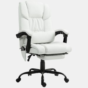 Vinsetto Cadeira de Escritório com Massagem de 6 Pontos Cadeira Giratória com Encosto Alto Reclinável Altura Ajustável Apoio para Pés e Controlo Remoto 66x75x112-122 cm Branco
