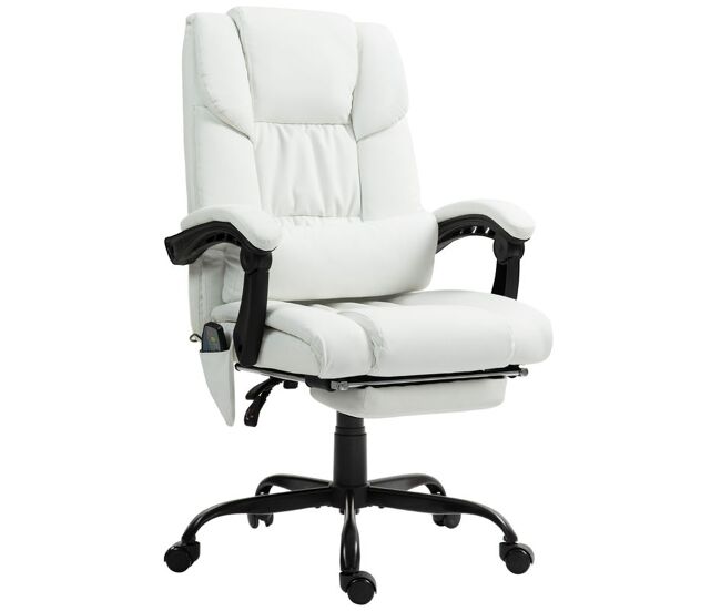 Vinsetto silla de oficina con masaje vibratorio de 6 puntos silla de escritorio giratoria con respaldo alto reclinable altura ajustable reposapiés y mando a distancia blanco