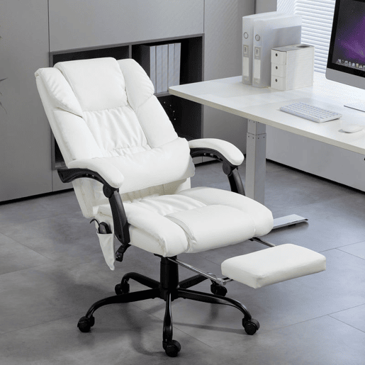 Vinsetto Cadeira de Escritório com Massagem de 6 Pontos Cadeira Giratória com Encosto Alto Reclinável Altura Ajustável Apoio para Pés e Controlo Remoto 66x75x112-122 cm Branco