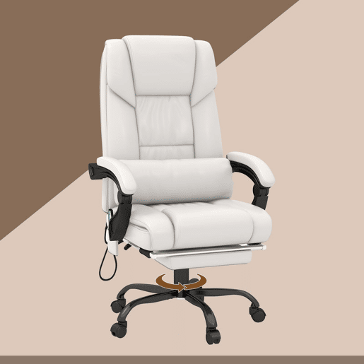 Vinsetto Cadeira de Escritório com Massagem de 6 Pontos Cadeira Giratória com Encosto Alto Reclinável Altura Ajustável Apoio para Pés e Controlo Remoto 66x75x112-122 cm Branco