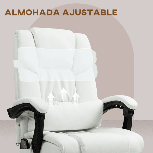Vinsetto Cadeira de Escritório com Massagem de 6 Pontos Cadeira Giratória com Encosto Alto Reclinável Altura Ajustável Apoio para Pés e Controlo Remoto 66x75x112-122 cm Branco
