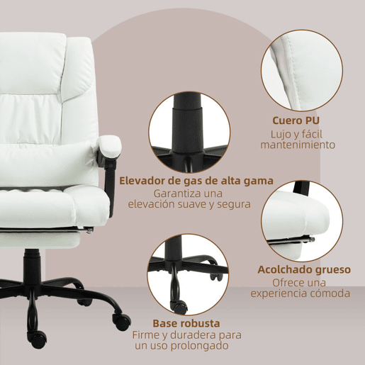 Vinsetto Cadeira de Escritório com Massagem de 6 Pontos Cadeira Giratória com Encosto Alto Reclinável Altura Ajustável Apoio para Pés e Controlo Remoto 66x75x112-122 cm Branco