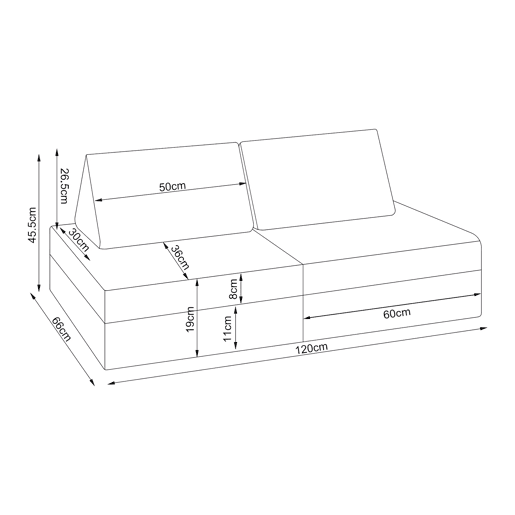 Sofá de brincar Norhulta de 5 peças 120x66x46 cm cordão Bege en.casa