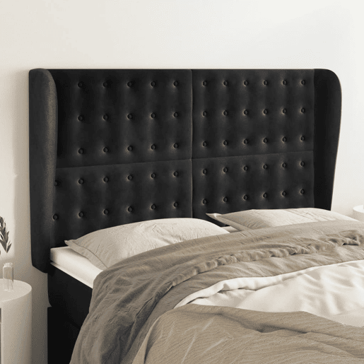 vidaXL Cabeceira de cama c abas veludo 147x23x118128 cm preto vidaXL Cabeceira de cama c abas veludo 147x23x118128 cm preto