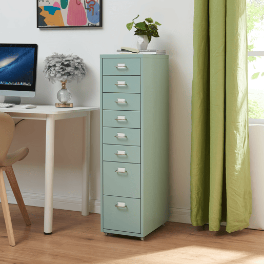 Armário de gavetas móvel Kökar com 8 gavetas 109x28x41 cm Verde menta en.casa