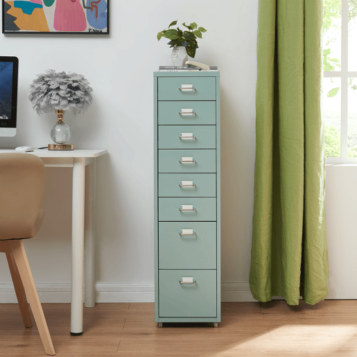 Armário de gavetas móvel Kökar com 8 gavetas 109x28x41 cm Verde menta en.casa