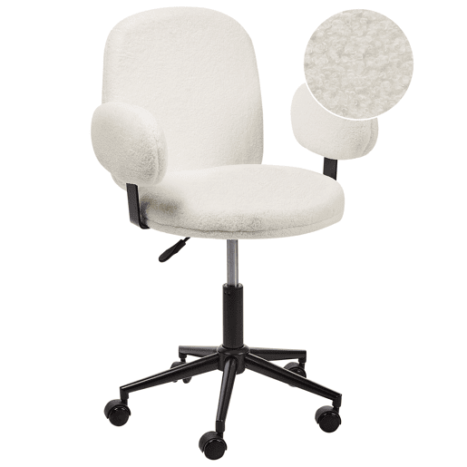 Cadeira de escritório MORAGA Bouclé Branco creme Cadeira de escritório MORAGA Bouclé Branco creme