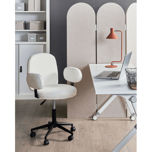 Cadeira de escritório MORAGA Bouclé Branco creme Cadeira de escritório MORAGA Bouclé Branco creme