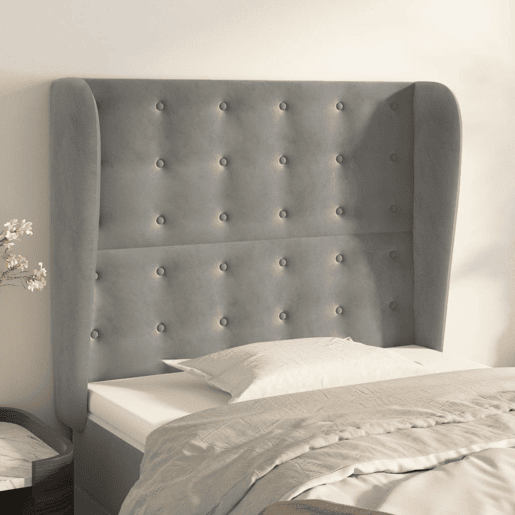 vidaXL Cabeceira de cama c abas veludo 93x23x118128cm cinzento-claro vidaXL Cabeceira de cama c abas veludo 93x23x118128cm cinzento-claro
