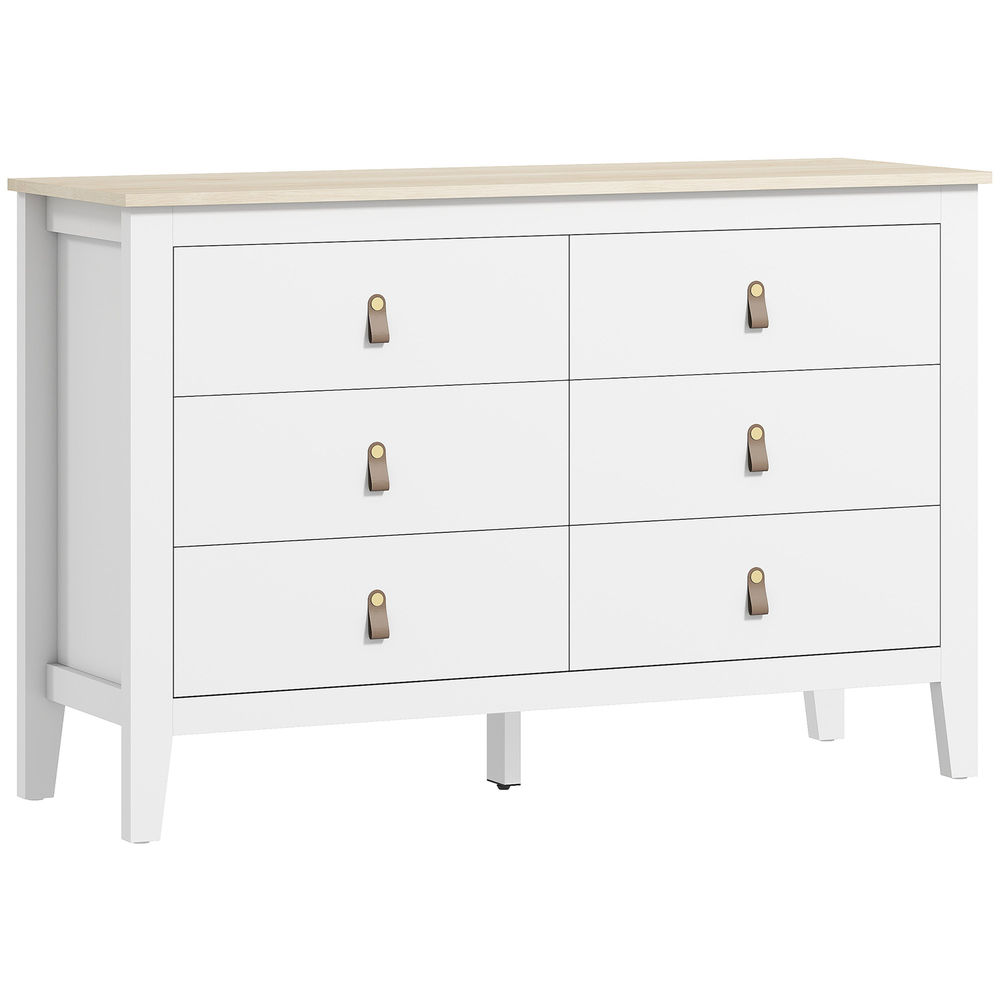 Homcom cómoda de 6 cajones cómoda para dormitorio con tiradores de pu cajonera para salón pasillo 120x40x78 cm blanco