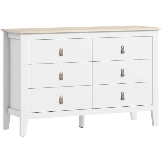HOMCOM Cómoda de 6 Gavetas Cómoda para Dormitório com Puxadores de PU Cómoda para Sala de Estar Corredor 120x40x78 cm Branco