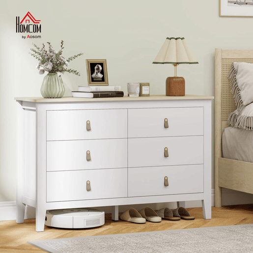 HOMCOM Cómoda de 6 Gavetas Cómoda para Dormitório com Puxadores de PU Cómoda para Sala de Estar Corredor 120x40x78 cm Branco