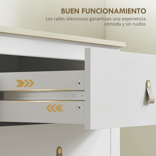 HOMCOM Cómoda de 6 Gavetas Cómoda para Dormitório com Puxadores de PU Cómoda para Sala de Estar Corredor 120x40x78 cm Branco