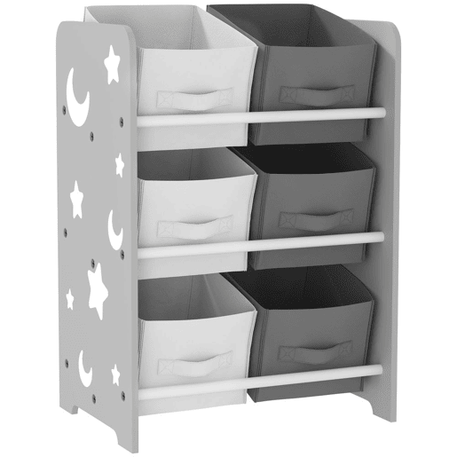AIYPLAY Estante para Brinquedos com 6 Caixas de Tecido não Tecido Amovíveis Organizador de Brinquedos para Dormitório Escola Infantil 43x30x60 cm Cinza