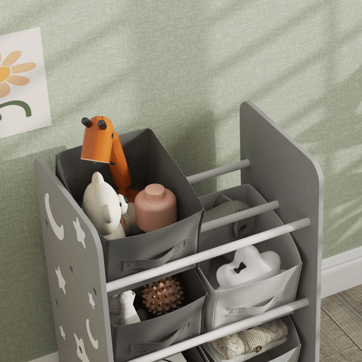 AIYPLAY Estante para Brinquedos com 6 Caixas de Tecido não Tecido Amovíveis Organizador de Brinquedos para Dormitório Escola Infantil 43x30x60 cm Cinza