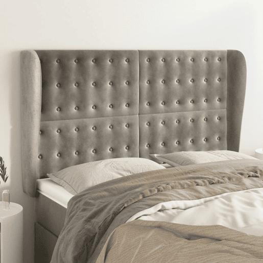 vidaXL Cabeceira de cama c abas veludo 147x23x118128cm cinza-claro vidaXL Cabeceira de cama c abas veludo 147x23x118128cm cinza-claro