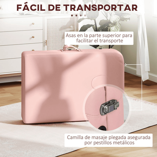 HOMCOM Marquesa de Massagem Dobrável Marquesa com Altura Ajustável 64-88 cm Desenho Ergonómico para Utilização Profissional Fácil de Transportar 185x60 cm Rosa