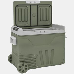 Outsunny Geleira Portátil Elétrica 45L Geleira de Carro -20? a +20? 12V24V Mini Geleira com Rodas Compressor e Ecrã LED Tátil para Casa Campismo Viagens Automóvel 64,5x43,5x53 cm Verde