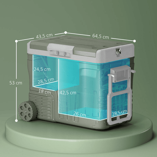Outsunny Geleira Portátil Elétrica 45L Geleira de Carro -20? a +20? 12V24V Mini Geleira com Rodas Compressor e Ecrã LED Tátil para Casa Campismo Viagens Automóvel 64,5x43,5x53 cm Verde