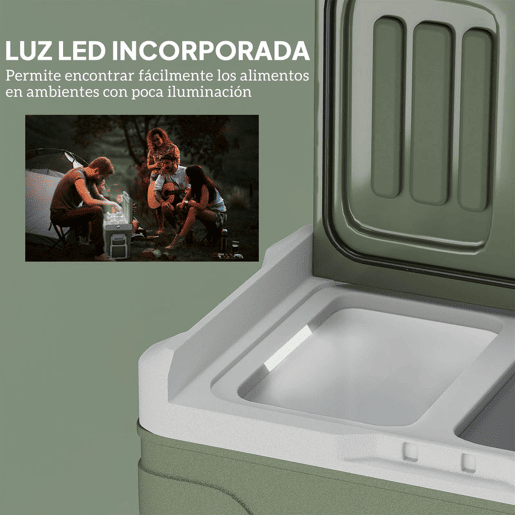 Outsunny Geleira Portátil Elétrica 45L Geleira de Carro -20? a +20? 12V24V Mini Geleira com Rodas Compressor e Ecrã LED Tátil para Casa Campismo Viagens Automóvel 64,5x43,5x53 cm Verde