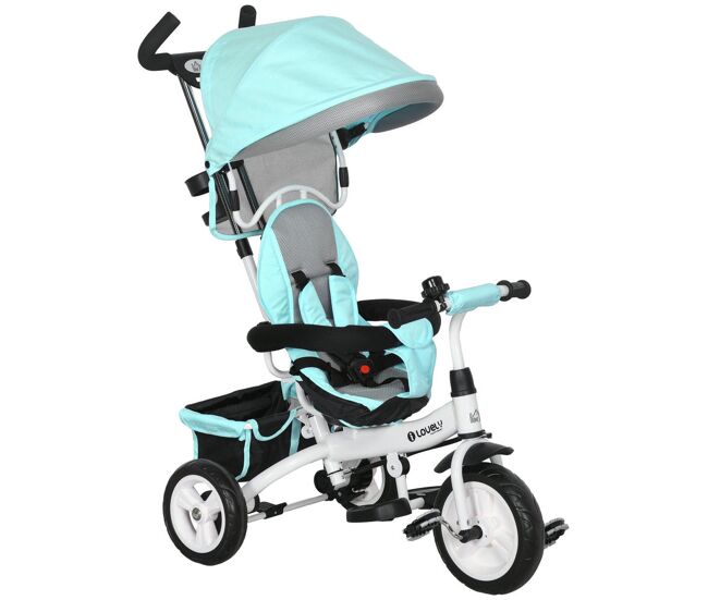 Homcom triciclo evolutivo para bebés 6 en 1 triciclo para niños de 1-5 años bicicleta para niños con toldo plegable mango telescópico desmontable cinturón de seguridad y cesto 95x50x106 cm verde mint