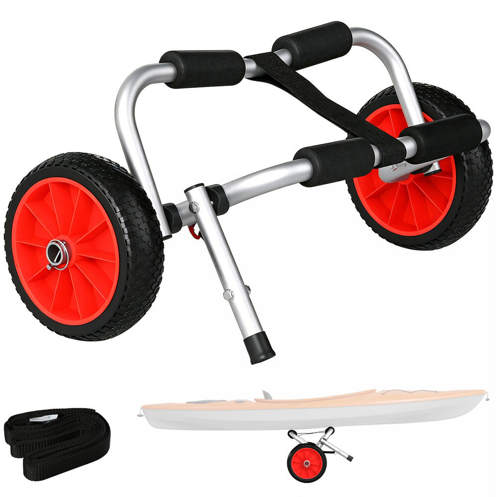 Homcom carro de transporte kayak plegable barco canoa carrier remolque carretilla carga 70kg con ruedas portacanoas universal aluminio 62x35x30 cm