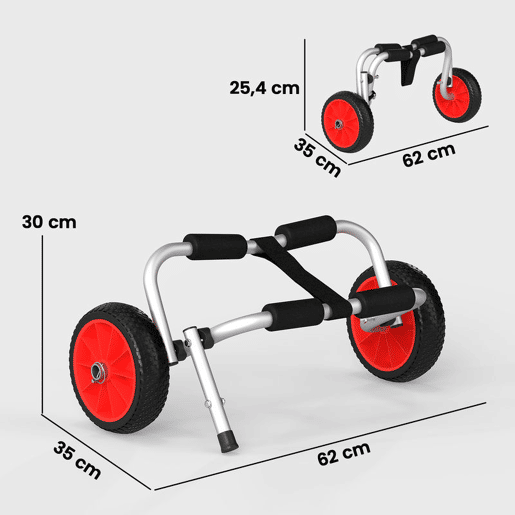 HOMCOM Carro de Transporte Kayak Dobrável Barco Canoa Reboque Carga 60kg com Rodas Porta Canoas Universal Alumínio 60x30x37cm