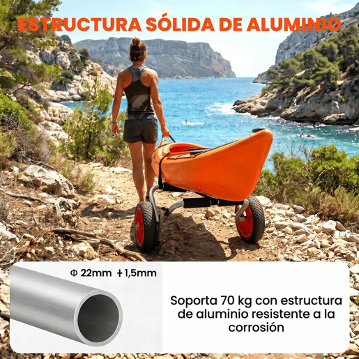 HOMCOM Carro de Transporte Kayak Dobrável Barco Canoa Reboque Carga 60kg com Rodas Porta Canoas Universal Alumínio 60x30x37cm