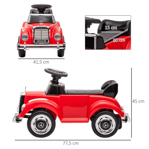 AIYAPLAY Carro Andador com Licença da Mercedes-Benz 300S Carro Andador para Crianças de 18-48 Meses com Armazenamento Volante Sistema Anti-Tombo Carga 25 kg 77,5x41,5x45 cm Vermelho