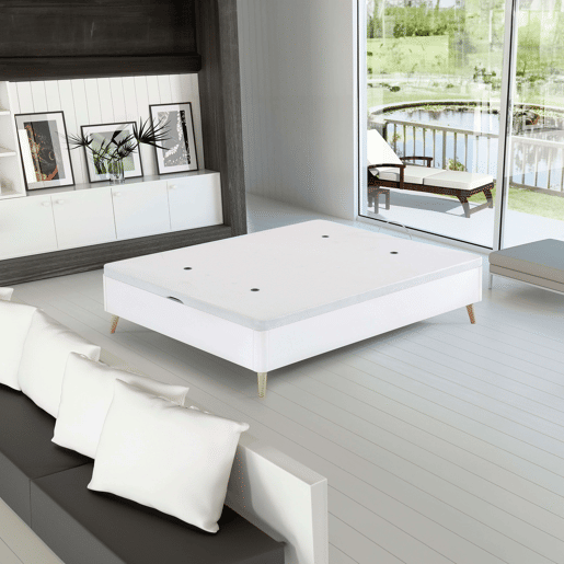 Sofá-cama estilo nórdico de 135x190 cm de altura com pernas ligeiramente inclinadas, na cor branca, cama de quarto