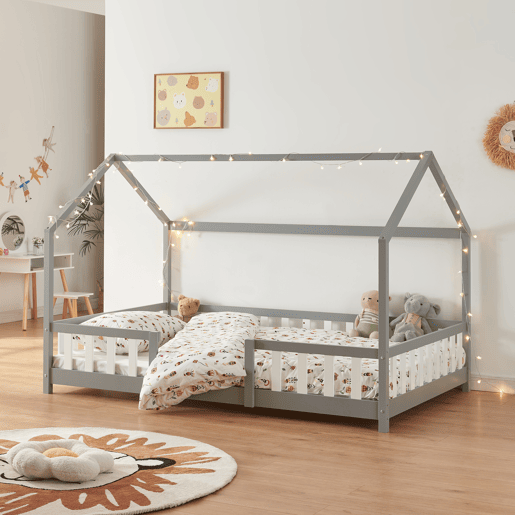 Cama de criança Sisimiut forma de casa pinho 120x200 cm - Cinza claro en.casa