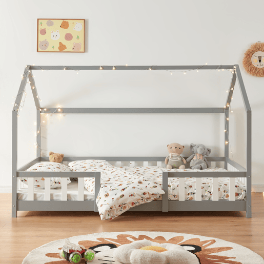 Cama de criança Sisimiut forma de casa pinho 120x200 cm - Cinza claro en.casa