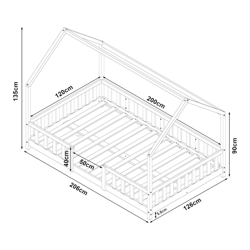 Cama de criança Sisimiut forma de casa pinho 120x200 cm - Cinza claro en.casa