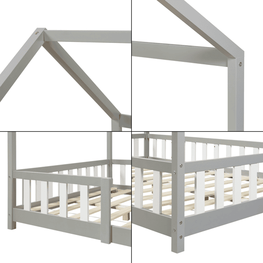 Cama de criança Sisimiut forma de casa pinho 120x200 cm - Cinza claro en.casa