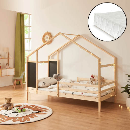 Cama de criança Lorenskog com colchão 90x200 cm Natural en.casa