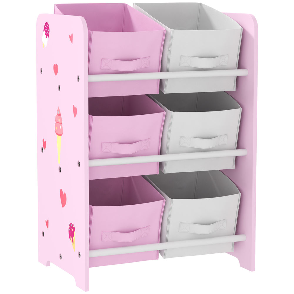 Aiyaplay estantería infantil para niños de +3 años estantería para juguetes con 6 cajas de tela no tejida extraíbles organizador de juguetes para dormitorio guardería 43x30x60 cm rosa