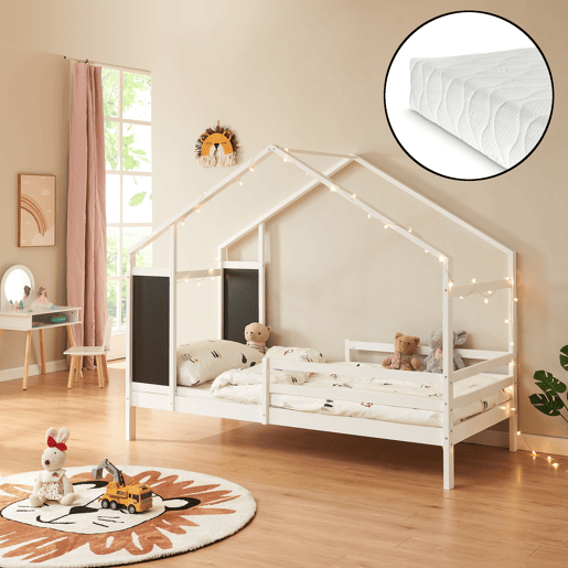 Cama de criança Lorenskog com colchão 90x200 cm Branco en.casa