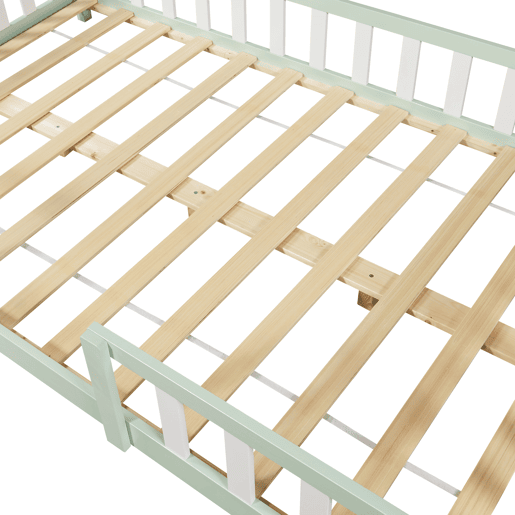 Cama de criança Sisimiut forma de casa pinho + colchão 120x200 cm - Verde en.casaneu.haus.