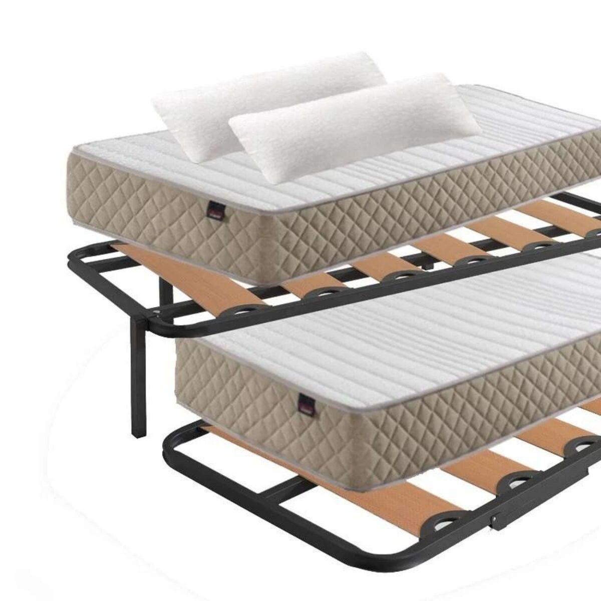 Pack de descanso completo kangu con cama canguro completa, 2 colchones, juego de herrajes y 2 almohadas de viscoelastica 90x190 cm