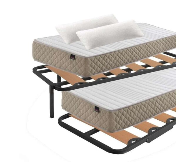 Pack de descanso completo kangu con cama canguro completa, 2 colchones, juego de herrajes y 2 almohadas de viscoelastica 90x190 cm