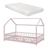 Cama de criança Sisimiut forma de casa pinho + colchão 120x200 cm - Rosa en.casaneu.haus.