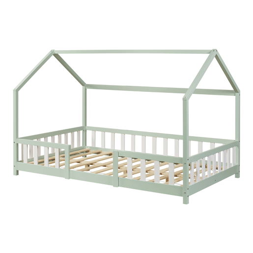 Cama de criança Sisimiut forma de casa pinho 120x200 cm - Verde menta en.casa