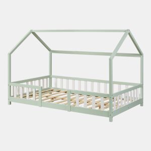 Cama de criança Sisimiut forma de casa pinho 120x200 cm - Verde menta en.casa